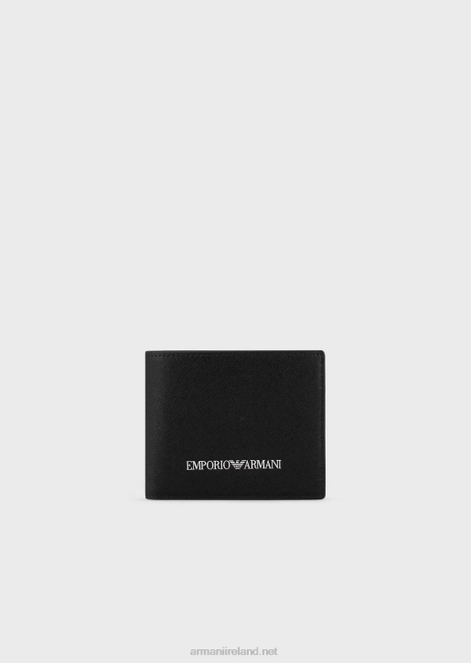 Men 086V2202 Saffiano-Print, Regenerated-Leather Wallet With Coin Pocket Armani Black