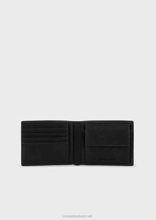 Men 086V2202 Saffiano-Print, Regenerated-Leather Wallet With Coin Pocket Armani Black