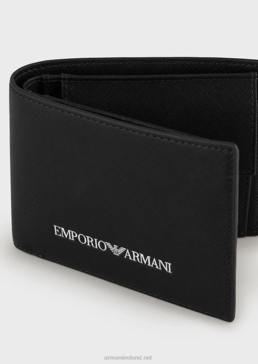 Men 086V2202 Saffiano-Print, Regenerated-Leather Wallet With Coin Pocket Armani Black