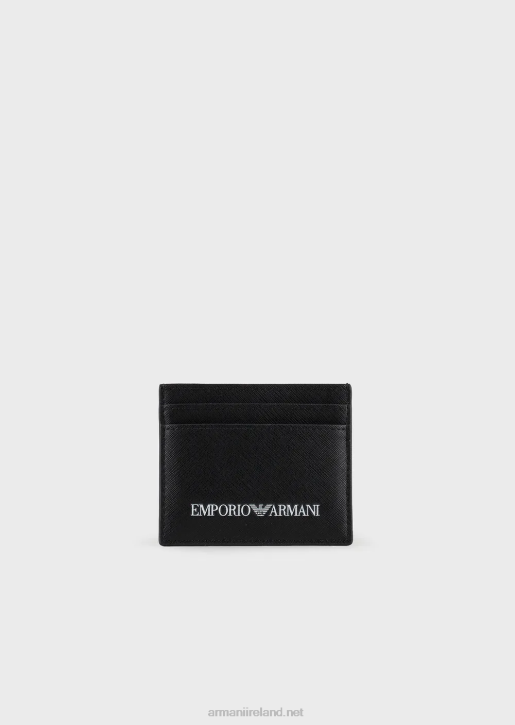 Men 086V2203 Saffiano-Print, Regenerated-Leather Card Holder Armani Black