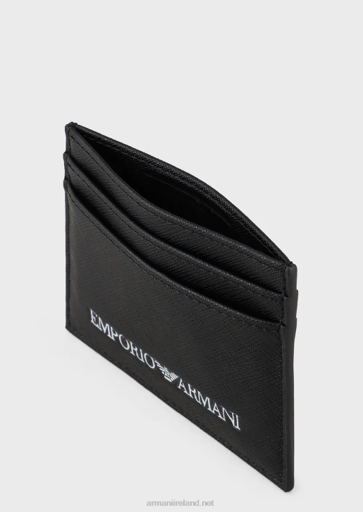 Men 086V2203 Saffiano-Print, Regenerated-Leather Card Holder Armani Black