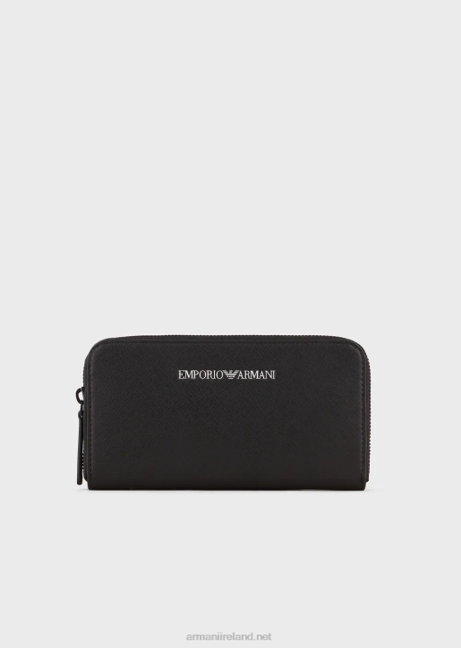 Men 086V2205 Saffiano-Print, Regenerated-Leather Wallet With Wraparound Zip Armani Black