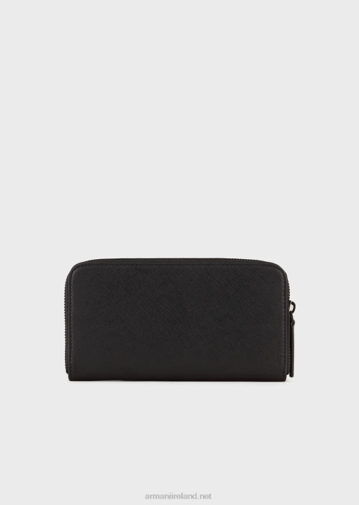 Men 086V2205 Saffiano-Print, Regenerated-Leather Wallet With Wraparound Zip Armani Black