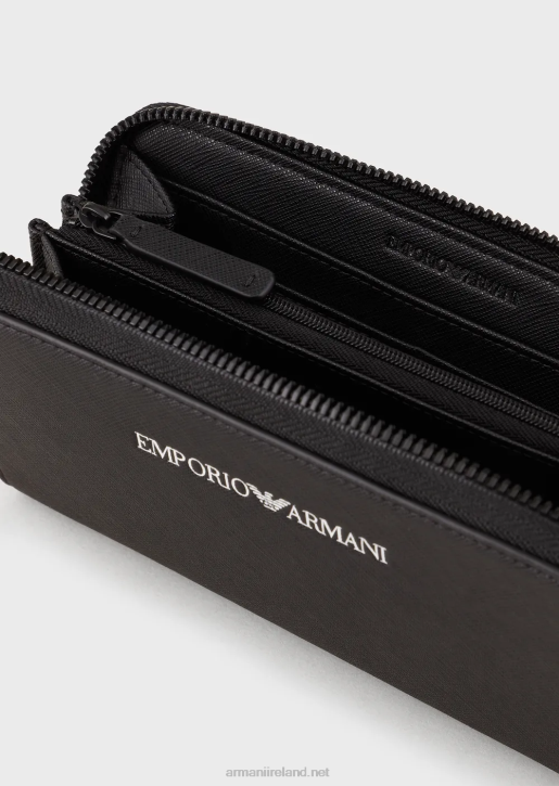 Men 086V2205 Saffiano-Print, Regenerated-Leather Wallet With Wraparound Zip Armani Black