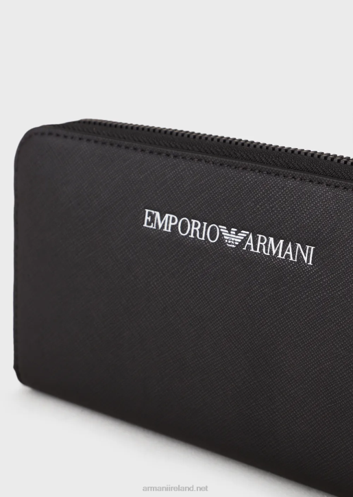 Men 086V2205 Saffiano-Print, Regenerated-Leather Wallet With Wraparound Zip Armani Black