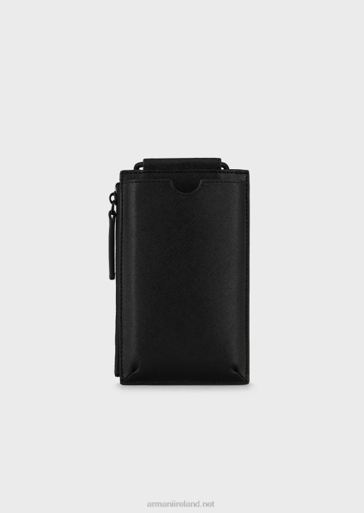 Men 086V2206 Saffiano-Print, Regenerated Leather Tech Case With Outer Pocket Armani Black
