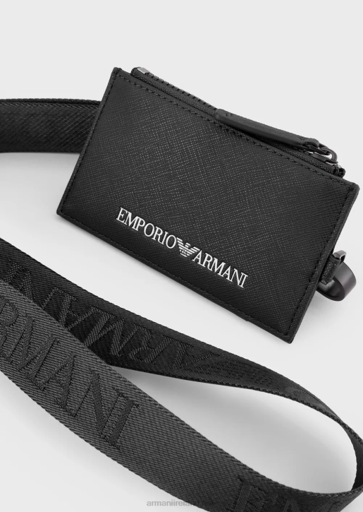 Men 086V2209 Saffiano-Print, Regenerated Leather Badge Holder Armani Black