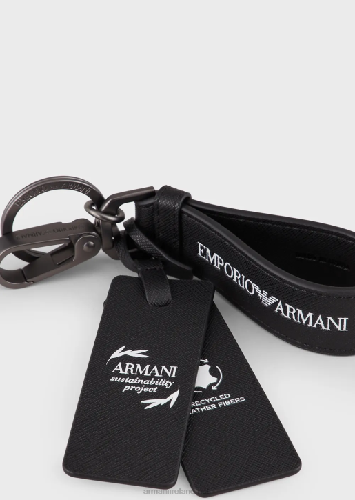 Men 086V2210 Saffiano-Print, Regenerated Leather Keyring Armani Black