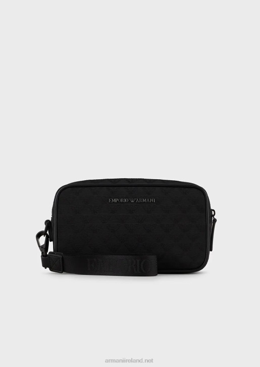 Men 086V2216 Nylon Washbag With All-Over Jacquard Eagle Armani Black