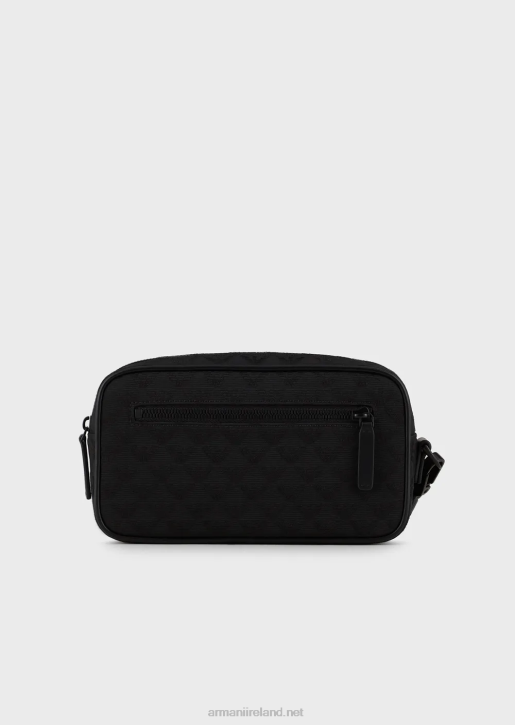 Men 086V2216 Nylon Washbag With All-Over Jacquard Eagle Armani Black