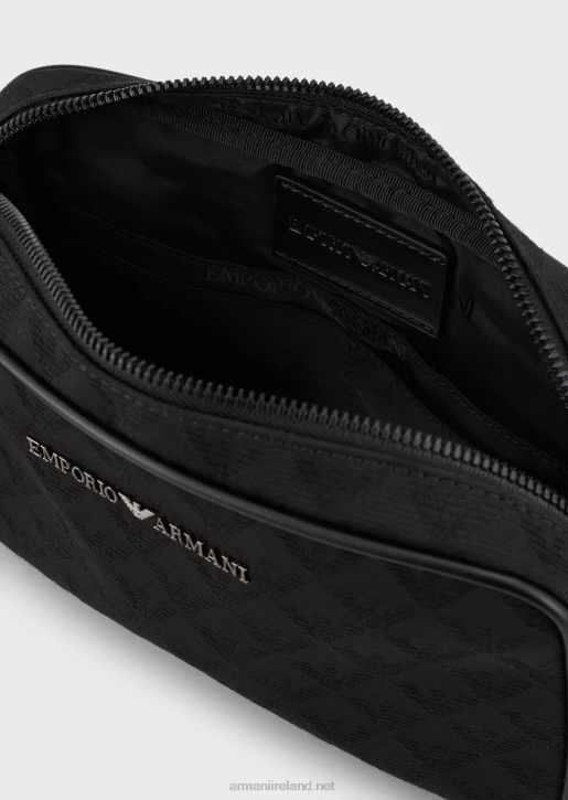 Men 086V2216 Nylon Washbag With All-Over Jacquard Eagle Armani Black
