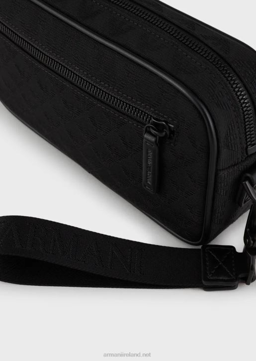 Men 086V2216 Nylon Washbag With All-Over Jacquard Eagle Armani Black
