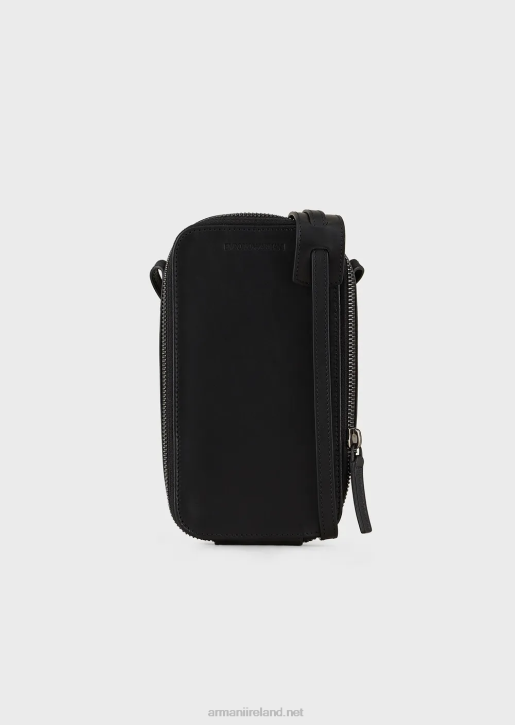 Men 086V2218 Leather Iphone Case With Logo And Strap Armani Black