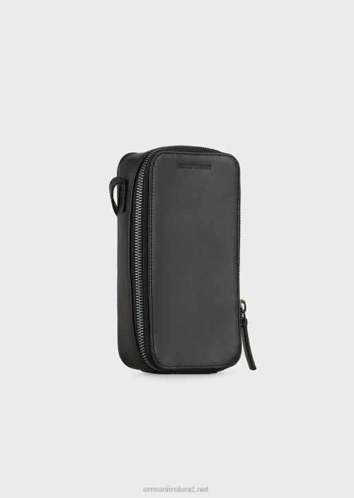 Men 086V2218 Leather Iphone Case With Logo And Strap Armani Black
