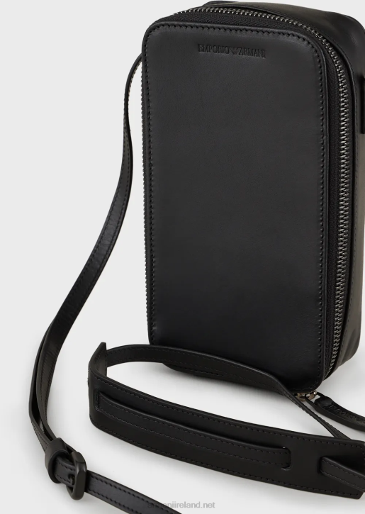 Men 086V2218 Leather Iphone Case With Logo And Strap Armani Black