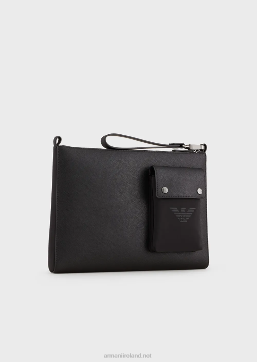 Men 086V2219 Saffiano-Print, Regenerated-Leather Pouch Armani Black