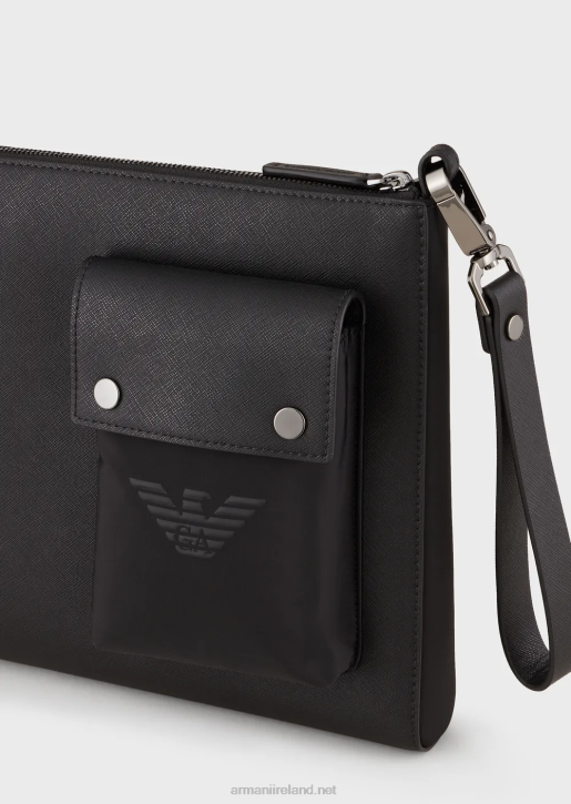 Men 086V2219 Saffiano-Print, Regenerated-Leather Pouch Armani Black