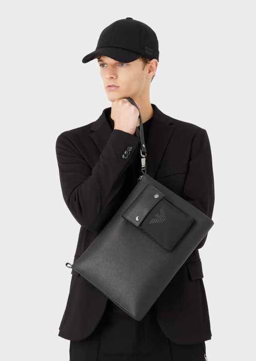Men 086V2219 Saffiano-Print, Regenerated-Leather Pouch Armani Black