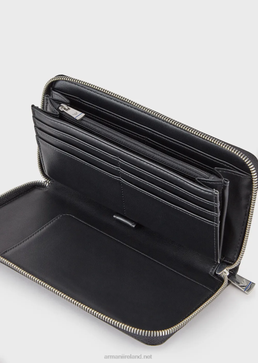 Men 086V2221 Wraparound Zip Wallet With Eagle Plaque Armani