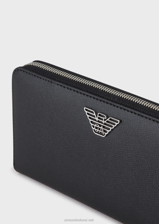 Men 086V2221 Wraparound Zip Wallet With Eagle Plaque Armani