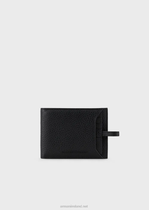 Men 086V2222 Tumbled Leather Wallet With Removable Card Holder Armani Black Logo