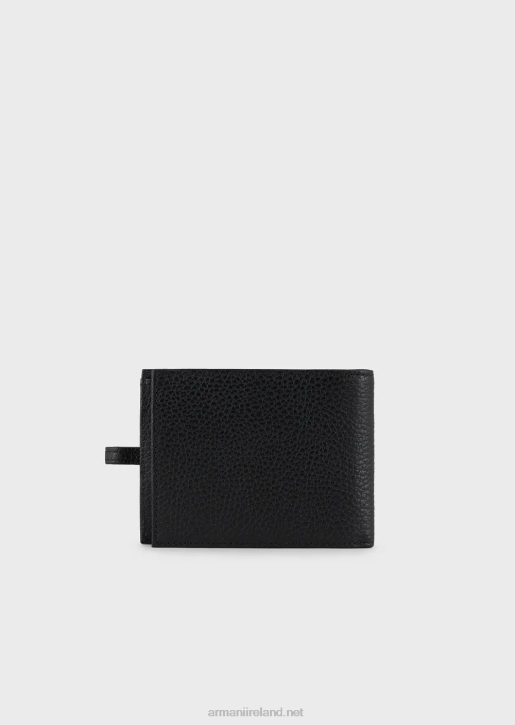 Men 086V2222 Tumbled Leather Wallet With Removable Card Holder Armani Black Logo