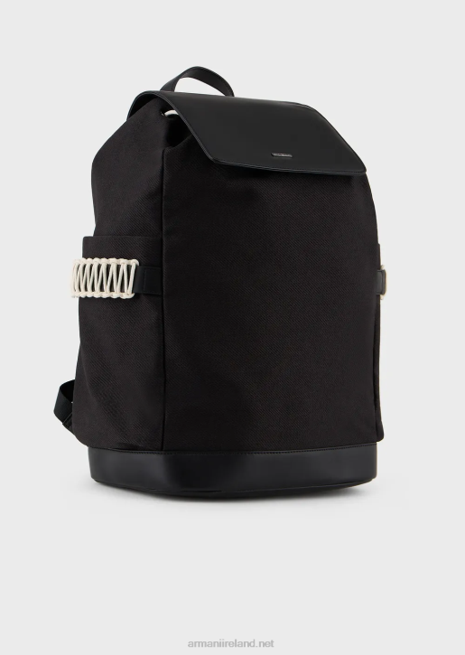 Men 086V1946 Recycled Twill Backpack With Leather Details Armani Black