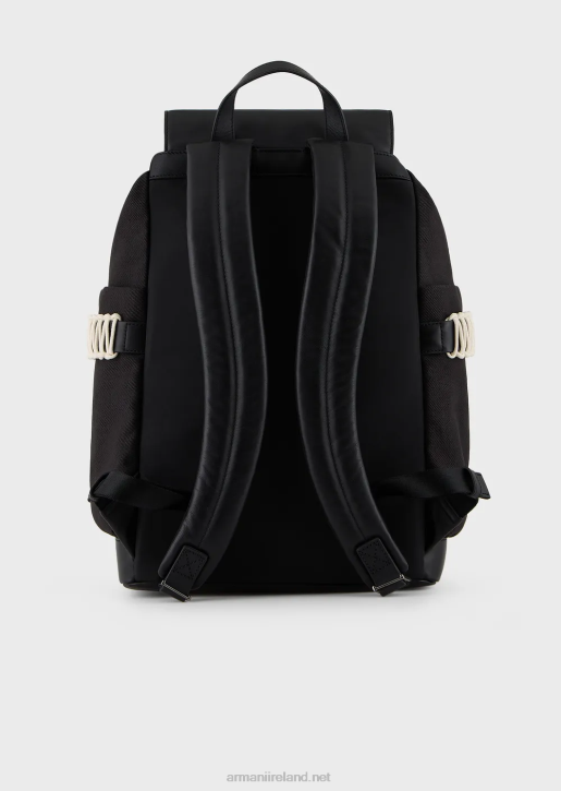 Men 086V1946 Recycled Twill Backpack With Leather Details Armani Black