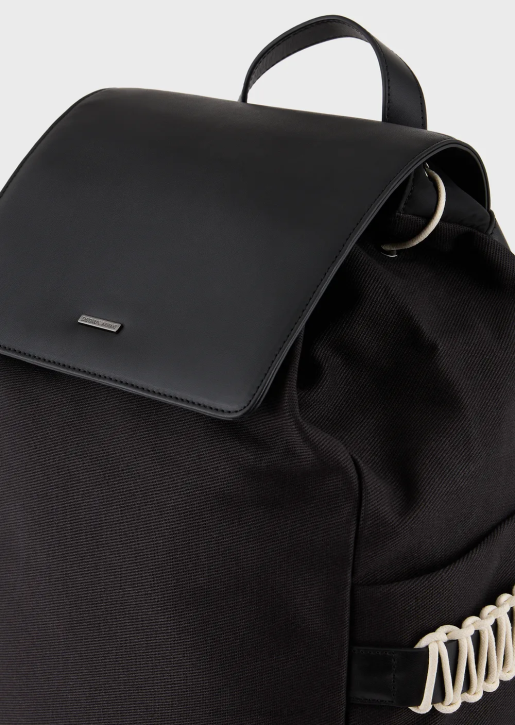 Men 086V1946 Recycled Twill Backpack With Leather Details Armani Black