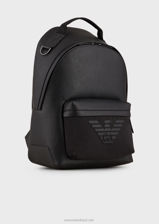 Men 086V1949 Saffiano-Print, Regenerated-Leather Round Backpack Armani Black