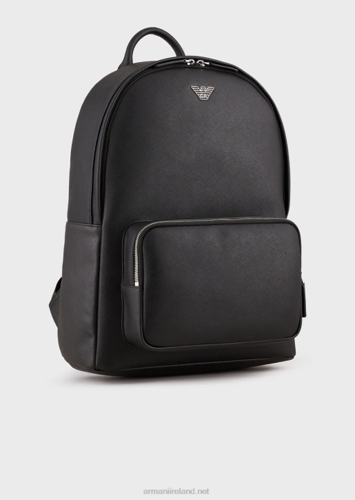 Men 086V1950 Regenerated-Leather Backpack With Eagle Pate Armani Black