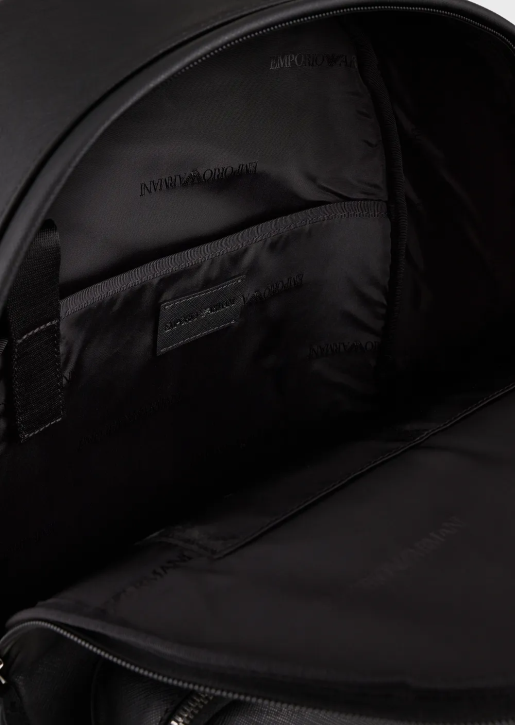 Men 086V1950 Regenerated-Leather Backpack With Eagle Pate Armani Black