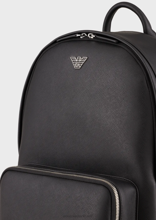 Men 086V1950 Regenerated-Leather Backpack With Eagle Pate Armani Black