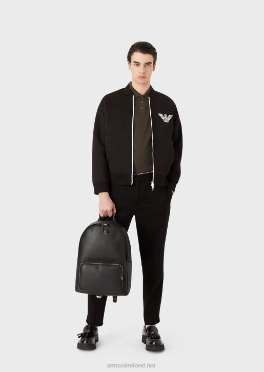 Men 086V1950 Regenerated-Leather Backpack With Eagle Pate Armani Black