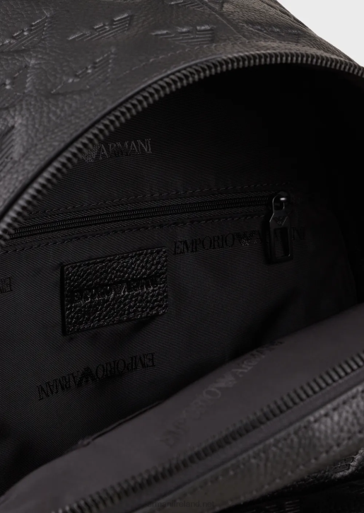 Men 086V1952 Round Leather Backpack With All-Over Embossed Eagle Armani