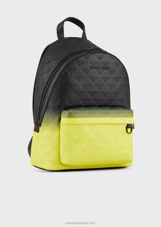 Men 086V1953 Gradient Leather Backpack With All-Over Embossed Eagle Armani Pattern