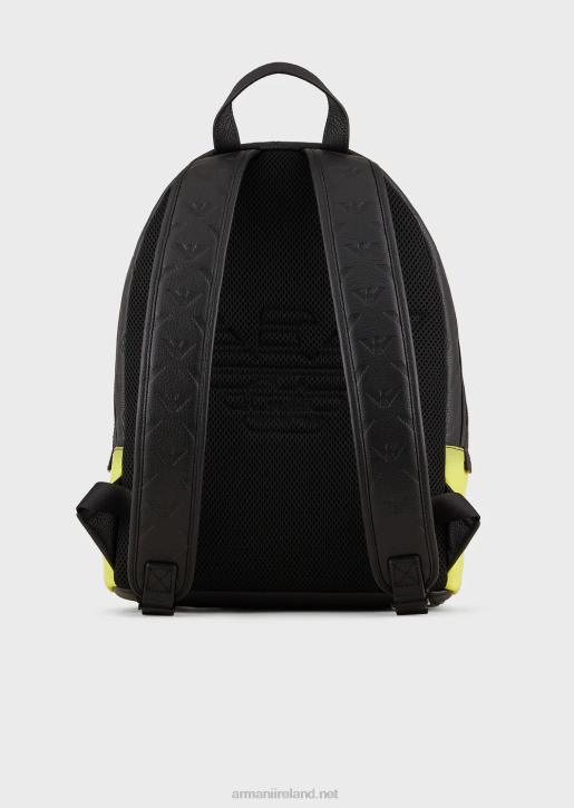Men 086V1953 Gradient Leather Backpack With All-Over Embossed Eagle Armani Pattern