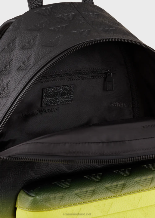 Men 086V1953 Gradient Leather Backpack With All-Over Embossed Eagle Armani Pattern
