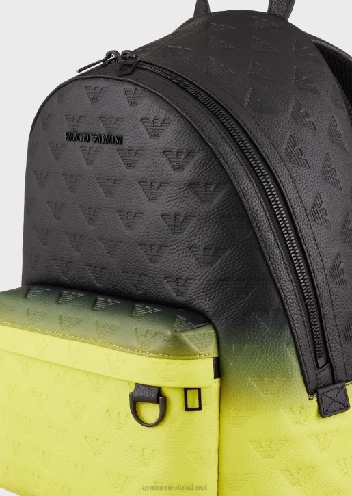 Men 086V1953 Gradient Leather Backpack With All-Over Embossed Eagle Armani Pattern