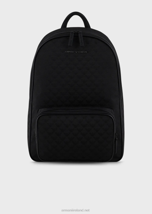 Men 086V1954 Nylon Backpack With All-Over Jacquard Eagle Armani Black