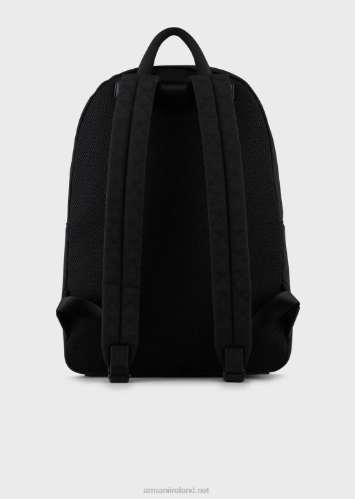 Men 086V1954 Nylon Backpack With All-Over Jacquard Eagle Armani Black