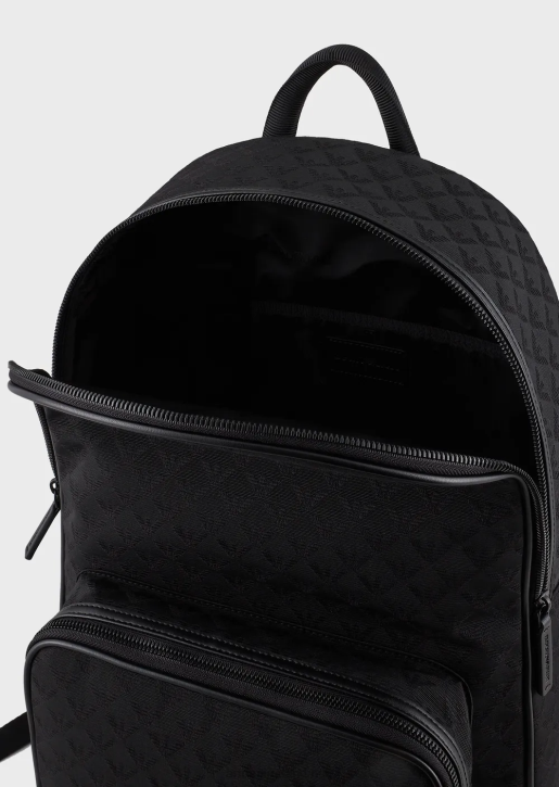 Men 086V1954 Nylon Backpack With All-Over Jacquard Eagle Armani Black