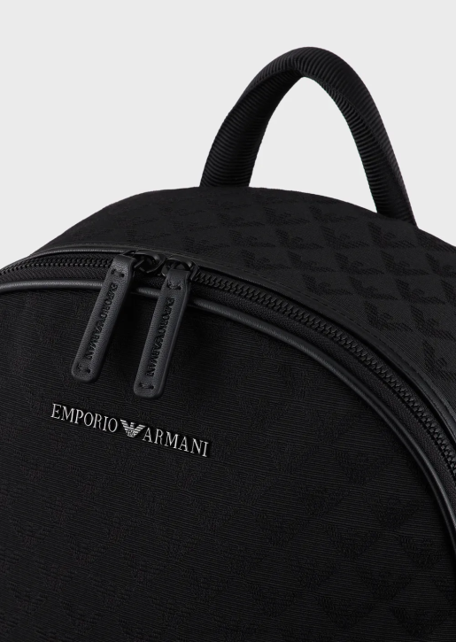 Men 086V1954 Nylon Backpack With All-Over Jacquard Eagle Armani Black
