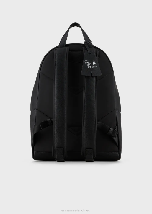 Men 086V1957 Saffiano-Print, Regenerated Leather Backpack Armani Black