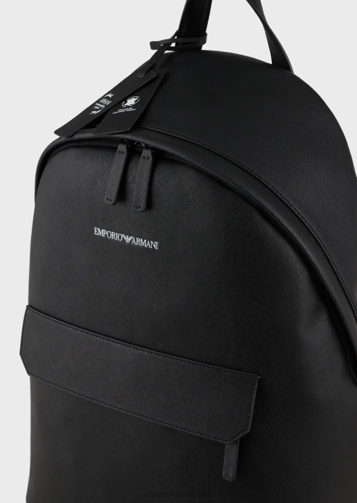Men 086V1957 Saffiano-Print, Regenerated Leather Backpack Armani Black