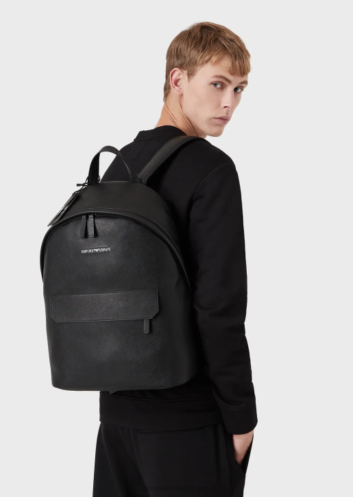 Men 086V1957 Saffiano-Print, Regenerated Leather Backpack Armani Black