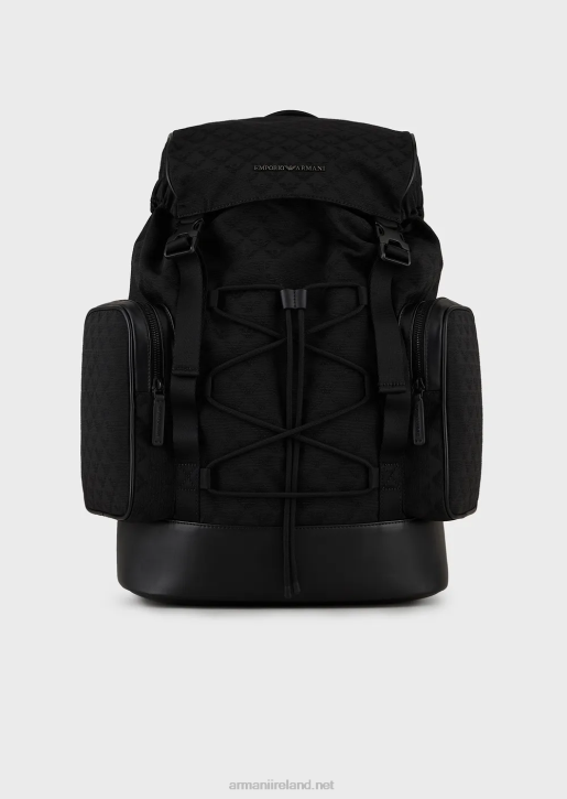 Men 086V1958 Nylon Hiking Backpack With All-Over Jacquard Eagle Armani Black