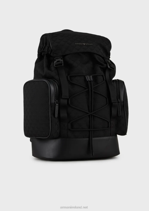 Men 086V1958 Nylon Hiking Backpack With All-Over Jacquard Eagle Armani Black