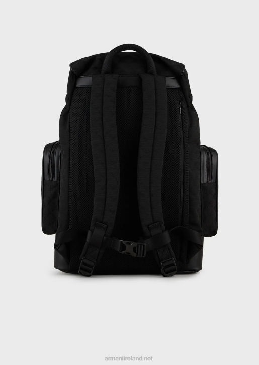 Men 086V1958 Nylon Hiking Backpack With All-Over Jacquard Eagle Armani Black