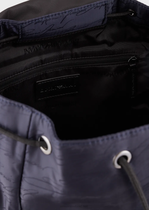Men 086V1960 Jacquard Nylon Backpack With Signature Logo Armani Navy Blue